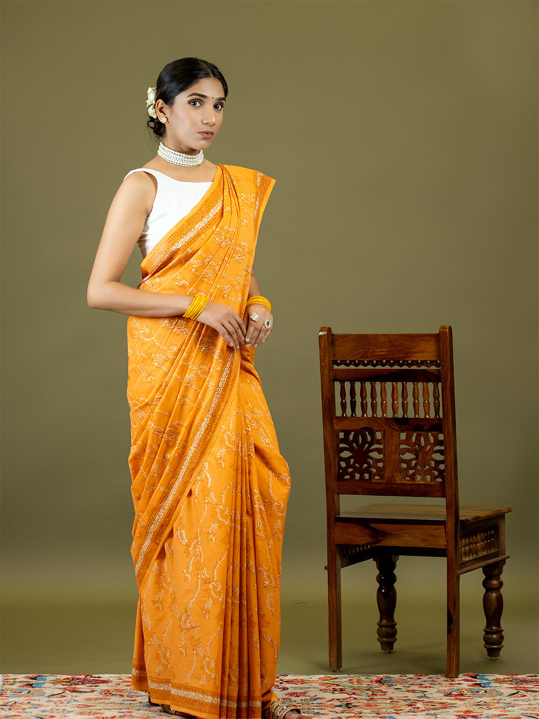 Gulkar Orange Dabu Saree