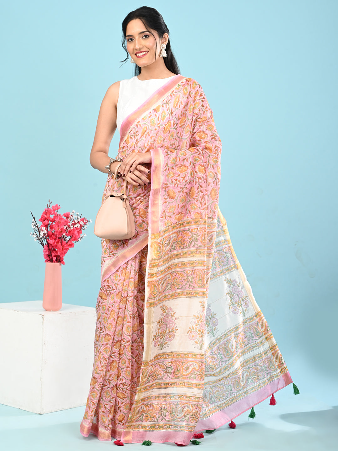 Marupushpa Lavender Block Print Saree