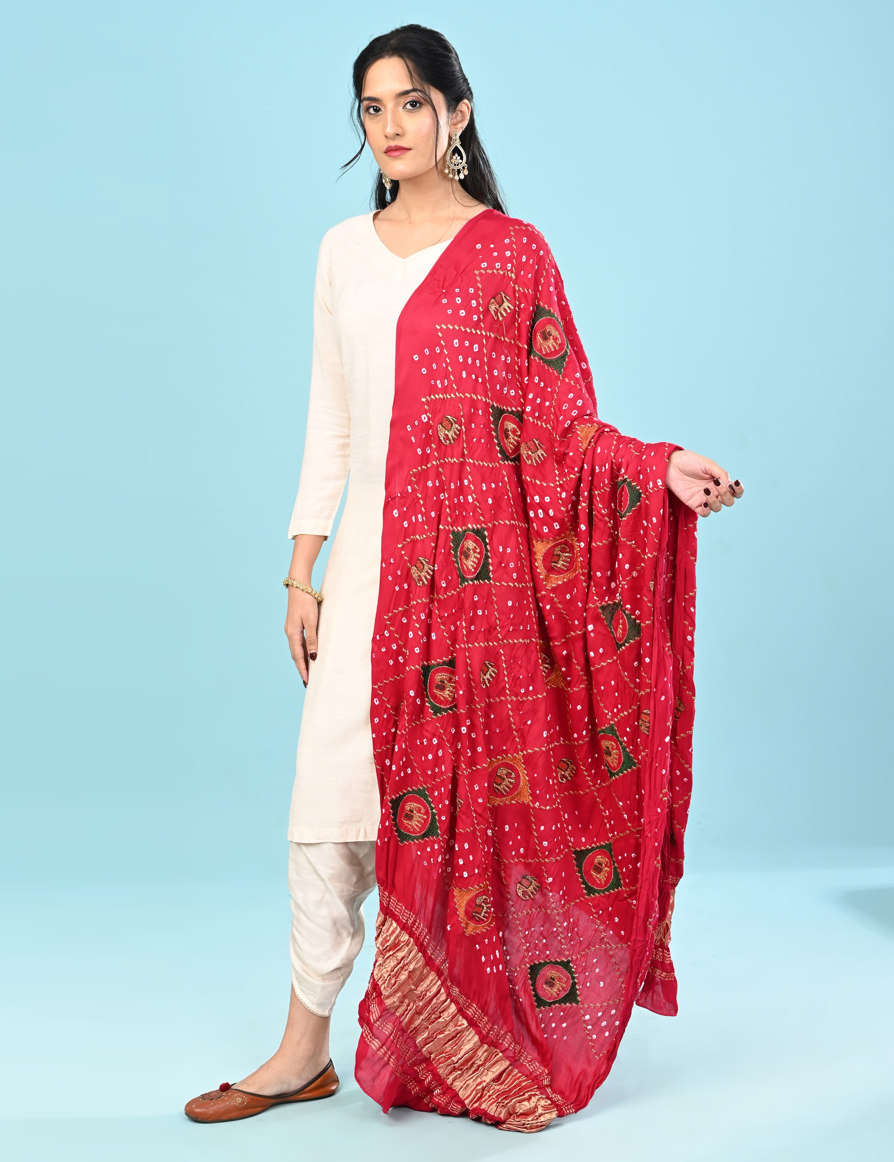 Gajgamini Fuchsia Bandhini Dupatta