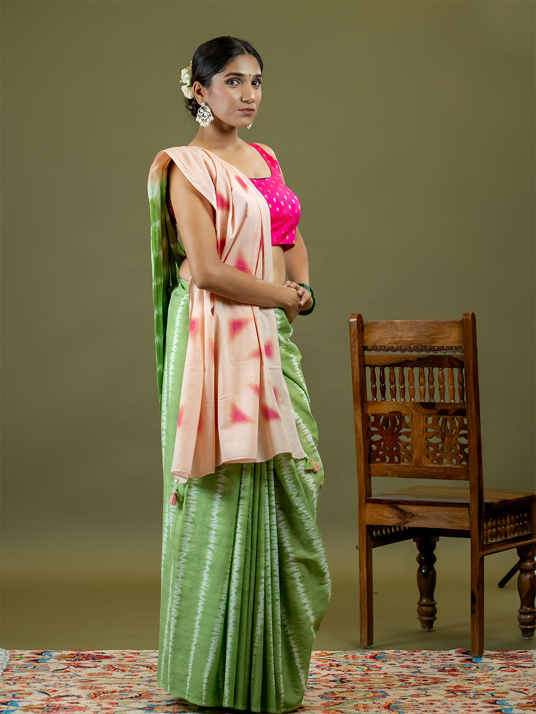 Leelaa Limegreen Shibori Saree
