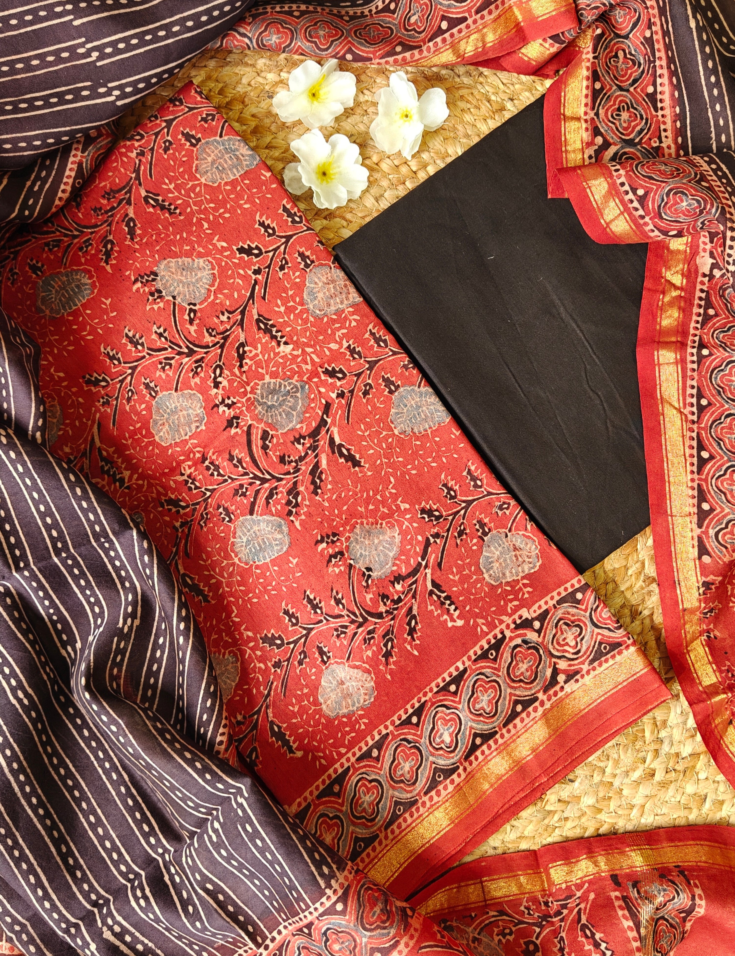 Chaap Red Ajrakh Dress Material