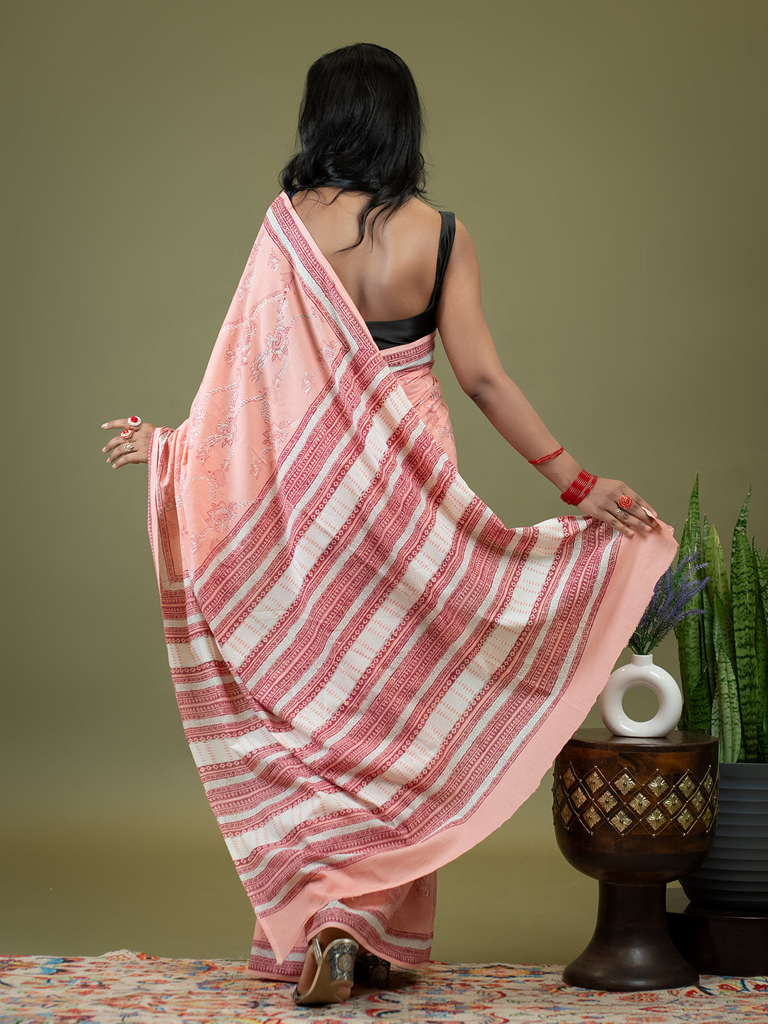 Gulkar Peach Dabu Saree