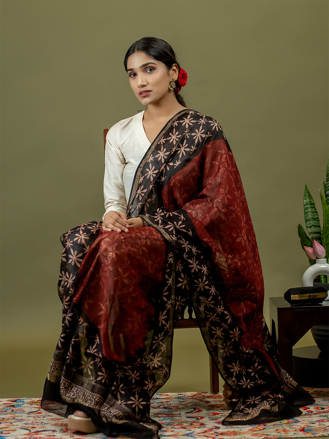 Kritika Maroon Ajrakh Dupatta
