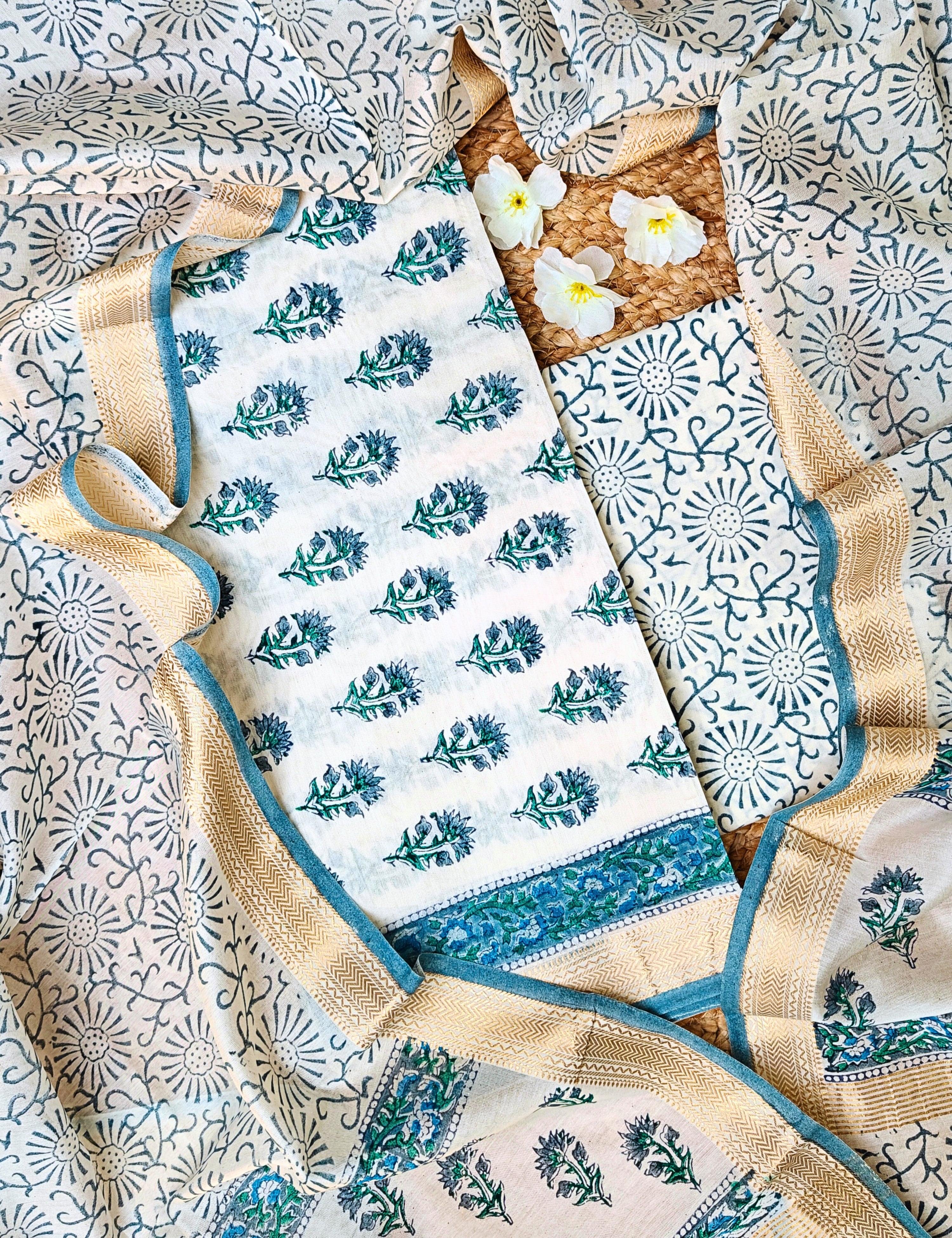 Maati Blue Bagru Dress Material