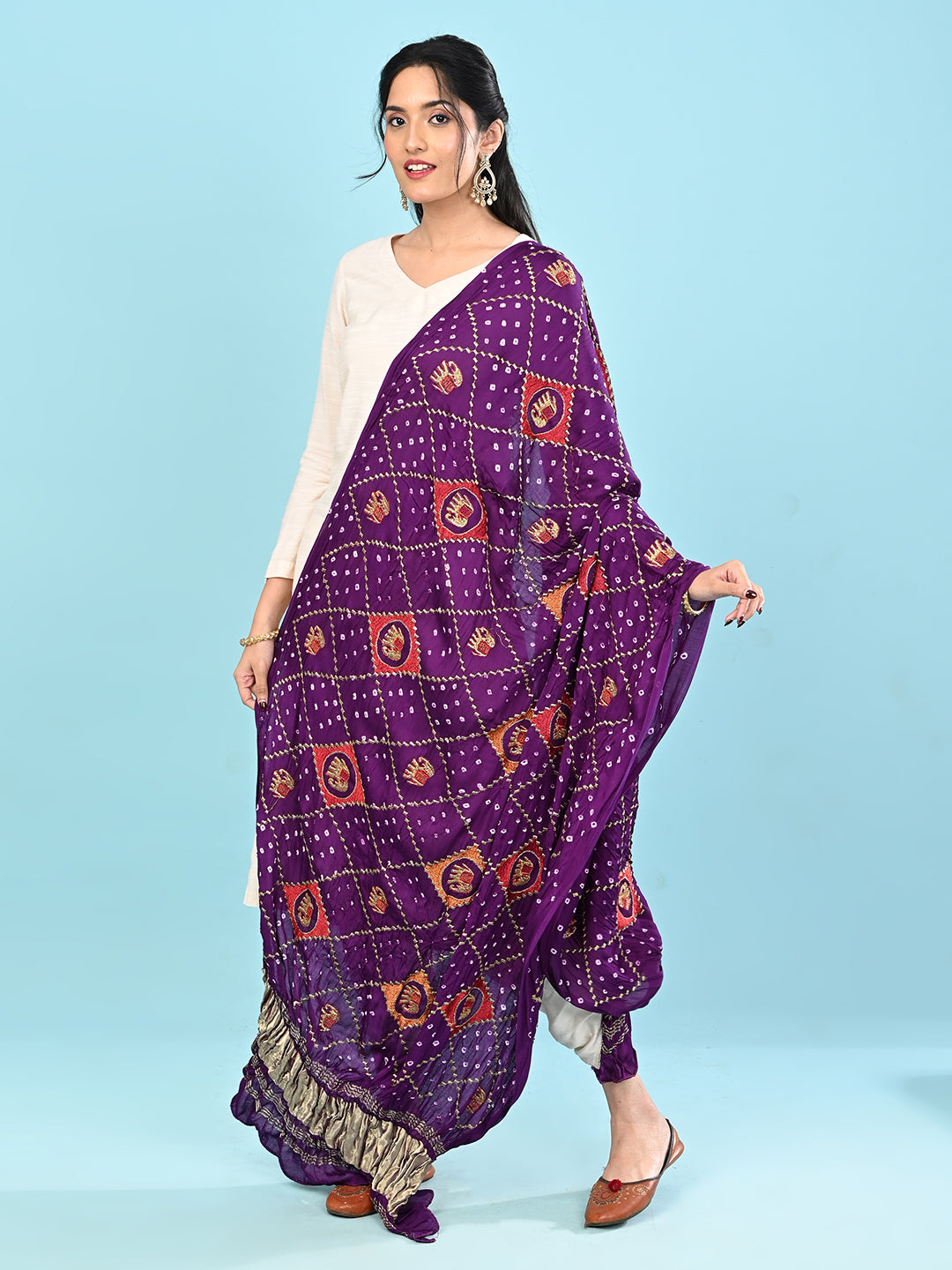 Gajgamini Purple Bandhini Dupatta