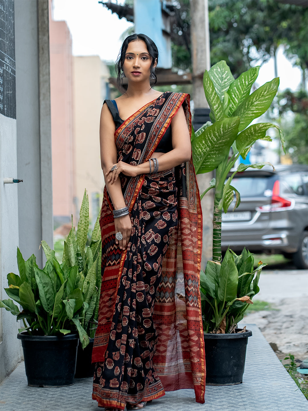 Avani Black Ajrakh Saree