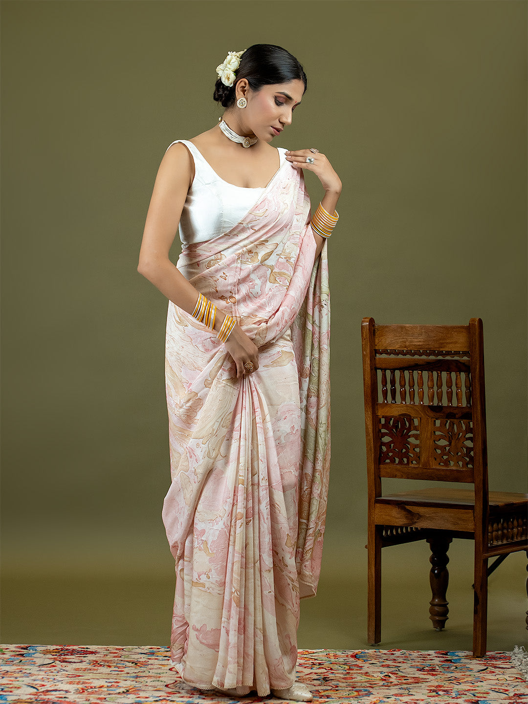 Chhavi Pink Marble Print Saree