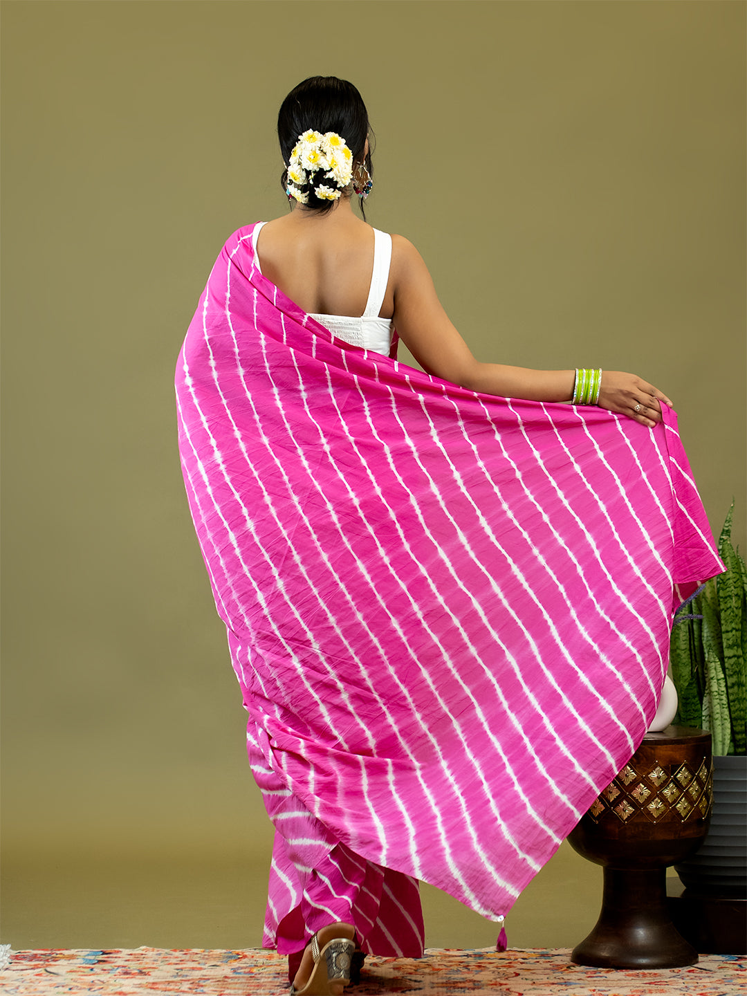 Leher Fuchsia Shibori Saree