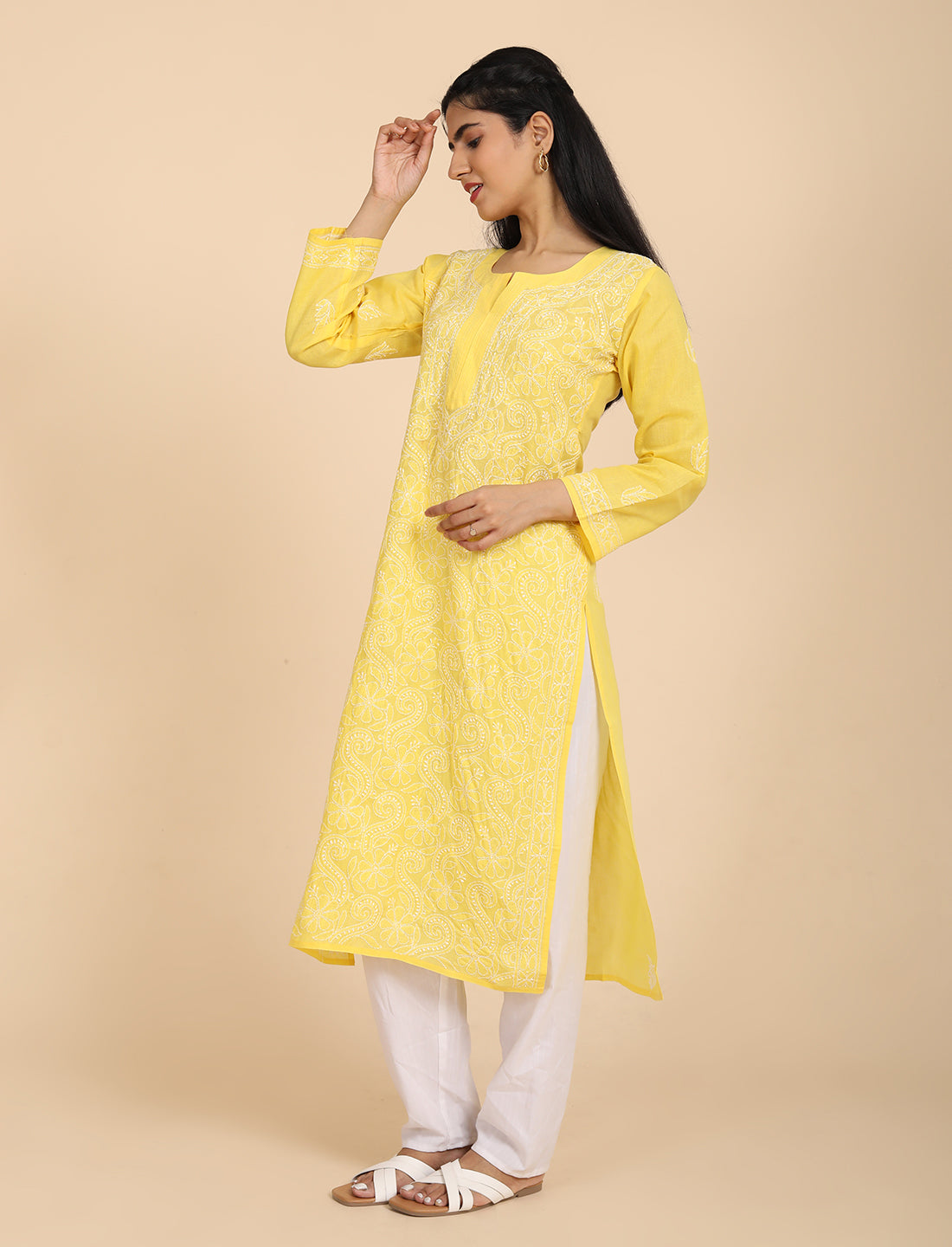 Shabika Yellow Chikankari Kurta