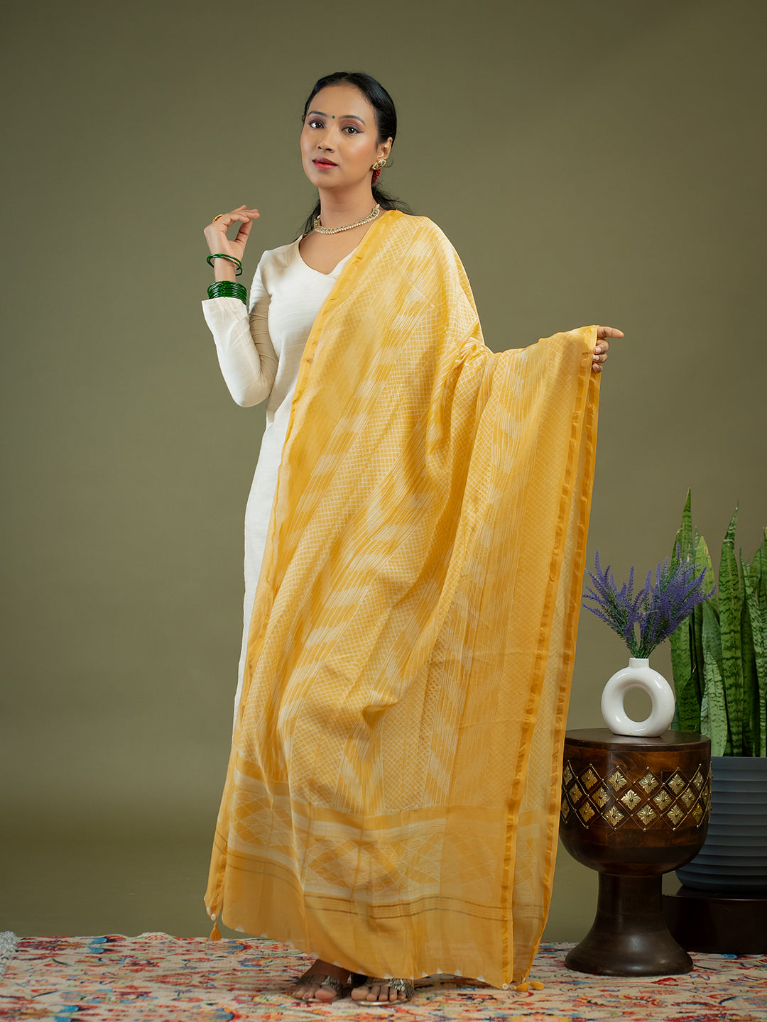 Rangrez Yellow Shibori Dupatta