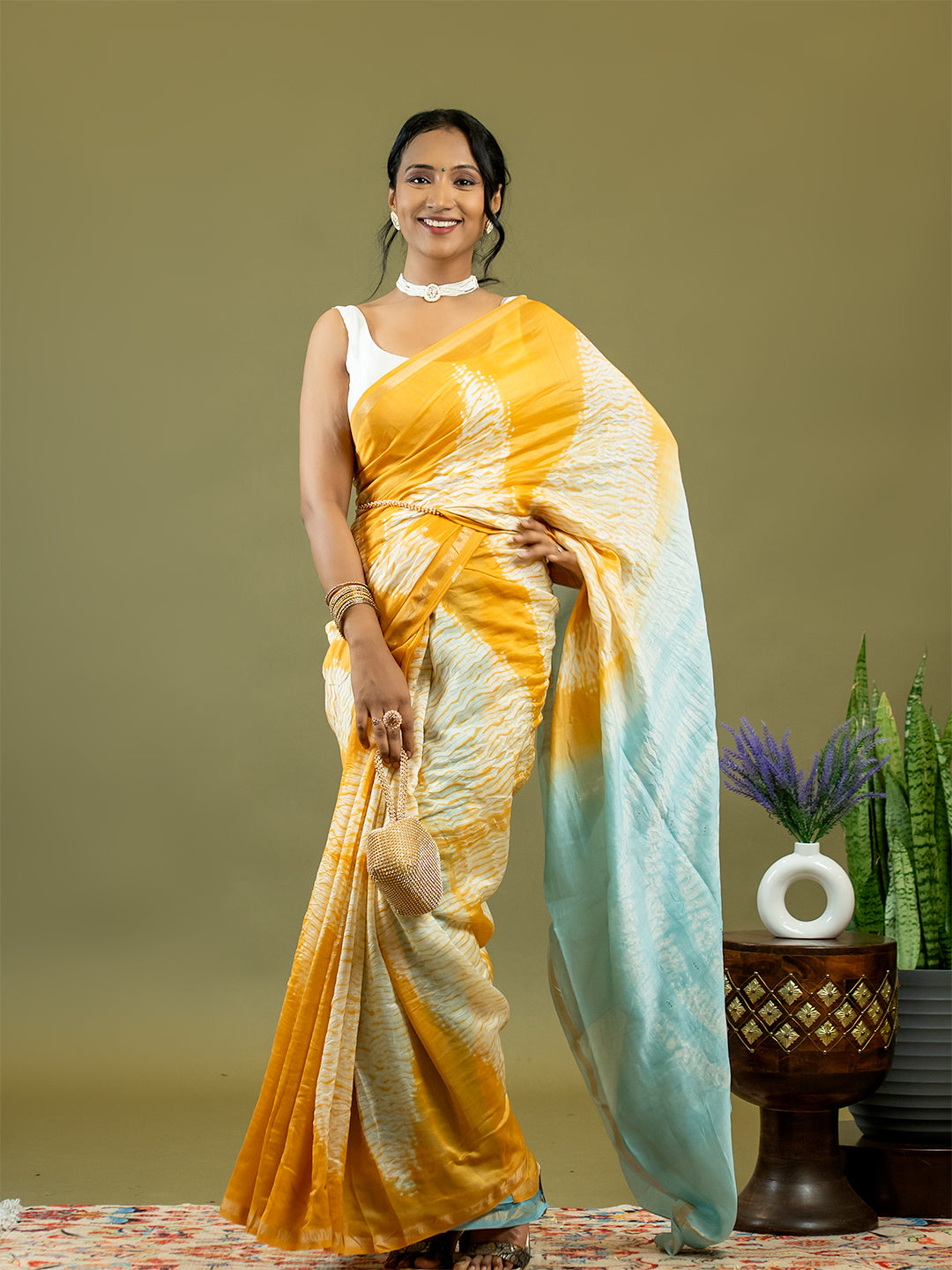 Tarang Sky Blue Shibori Saree