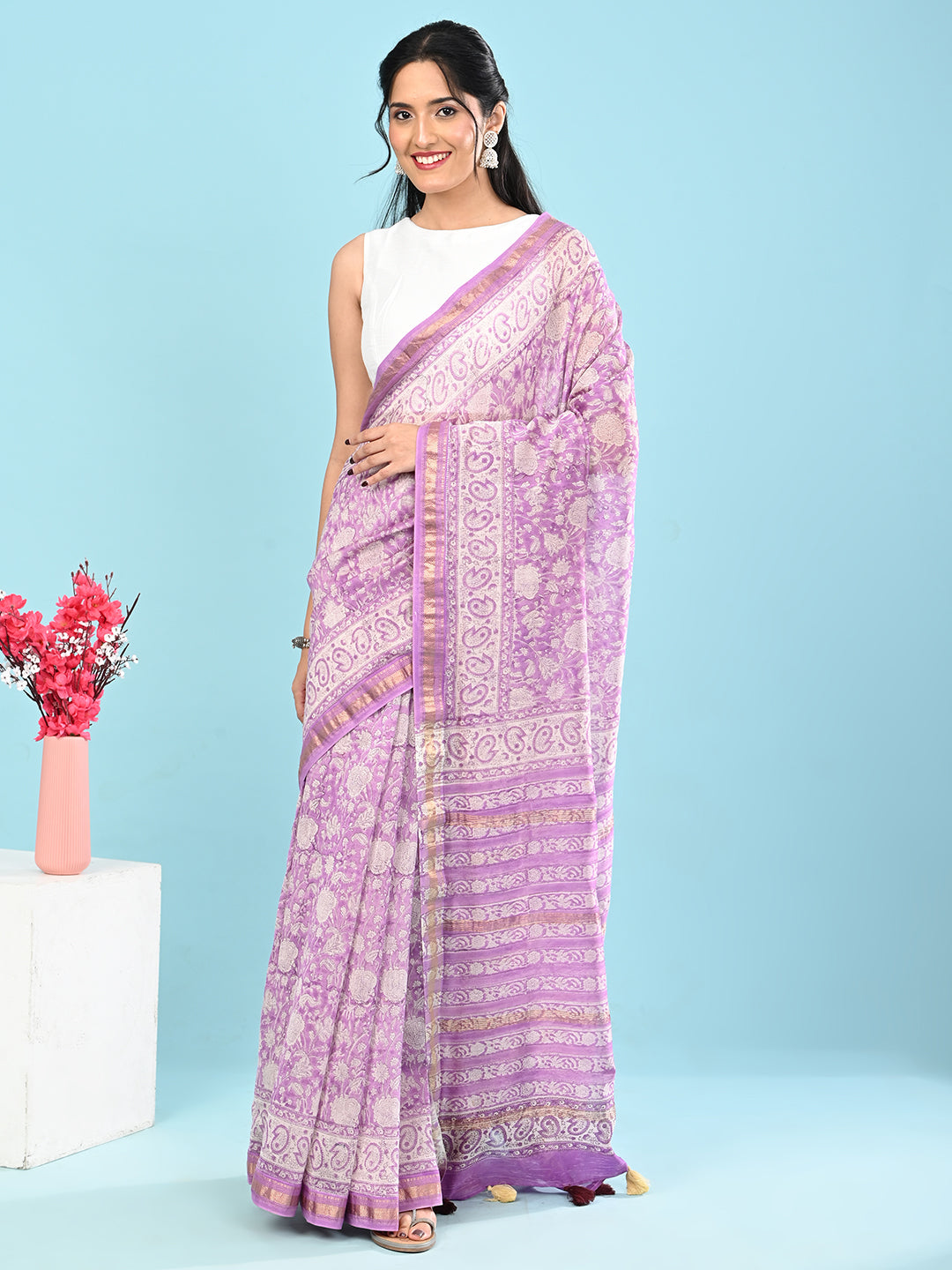 Marupushpa Purple Block Print Saree