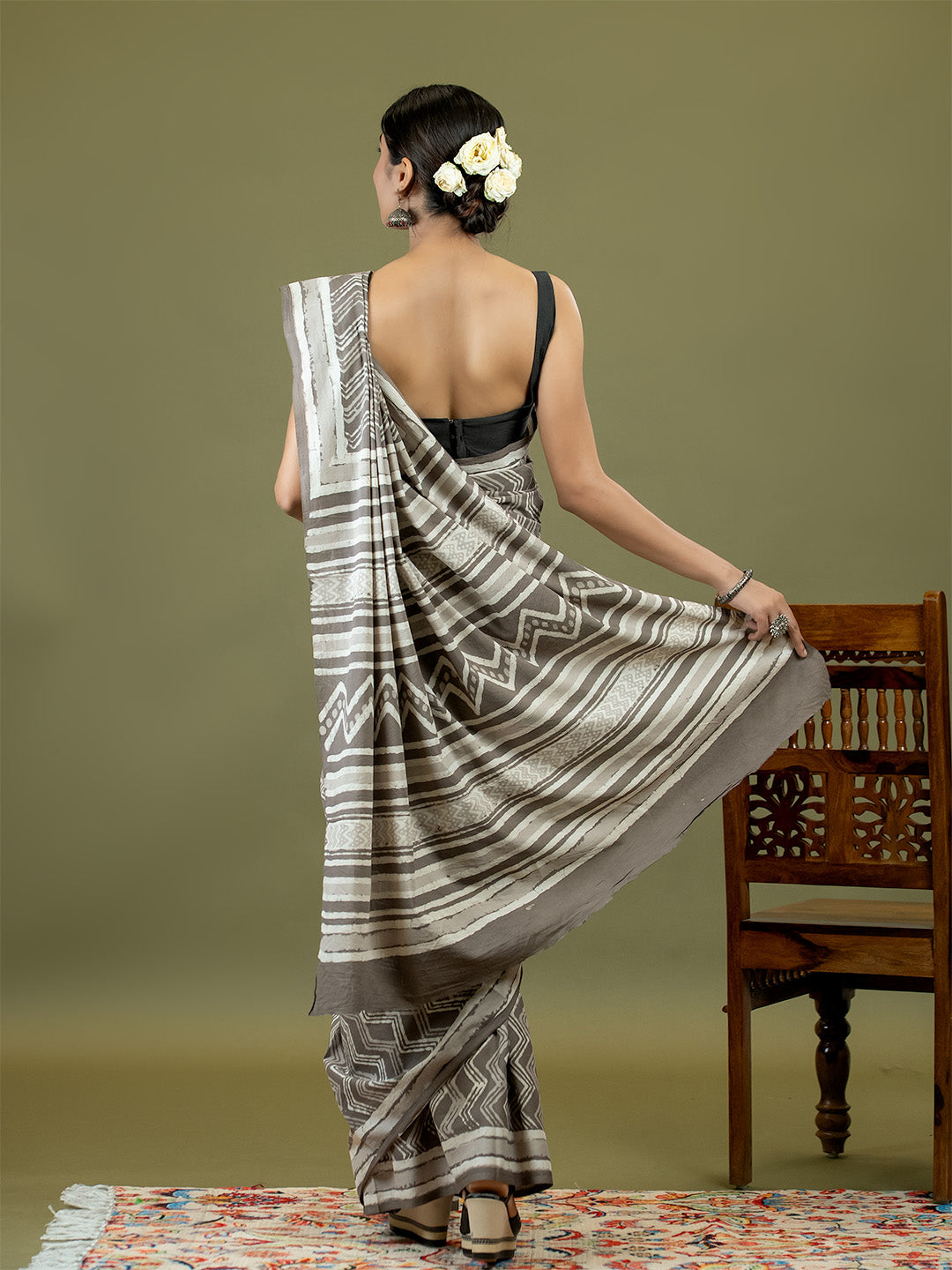 Saanjh Brown Dabu Saree