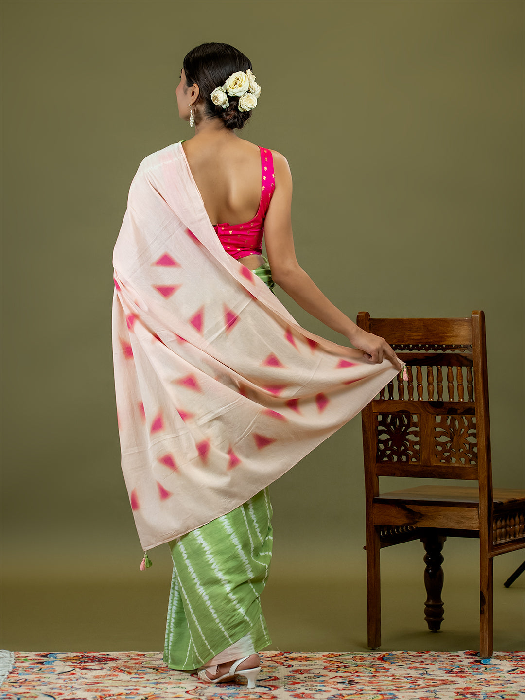 Leelaa Limegreen Shibori Saree