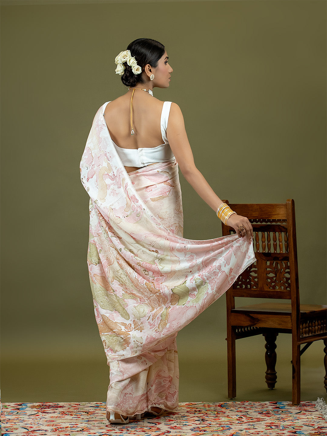 Chhavi Pink Marble Print Saree