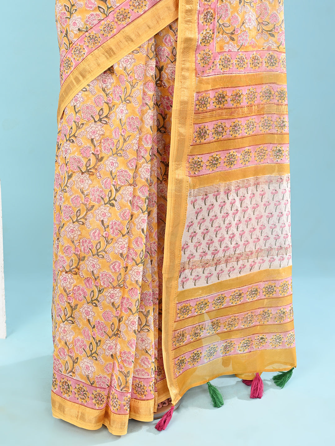 Marupushpa Yellow Block Print Saree