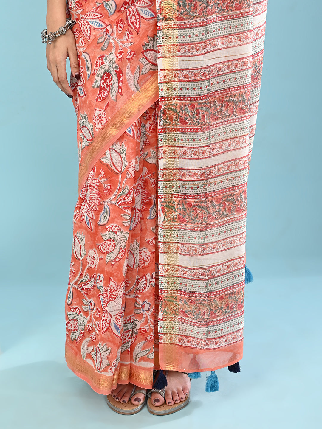 Marupushpa Coral Block Print Saree