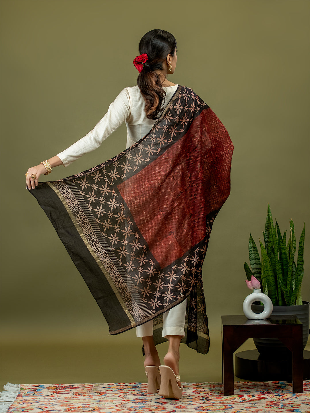 Kritika Maroon Ajrakh Dupatta