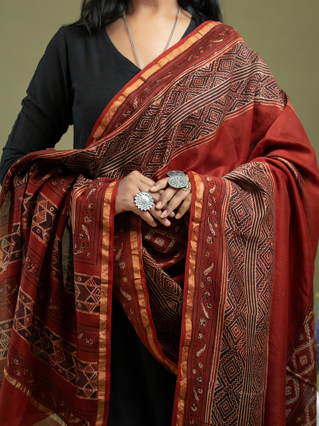 Khaasaj Red Ajrakh Dupatta