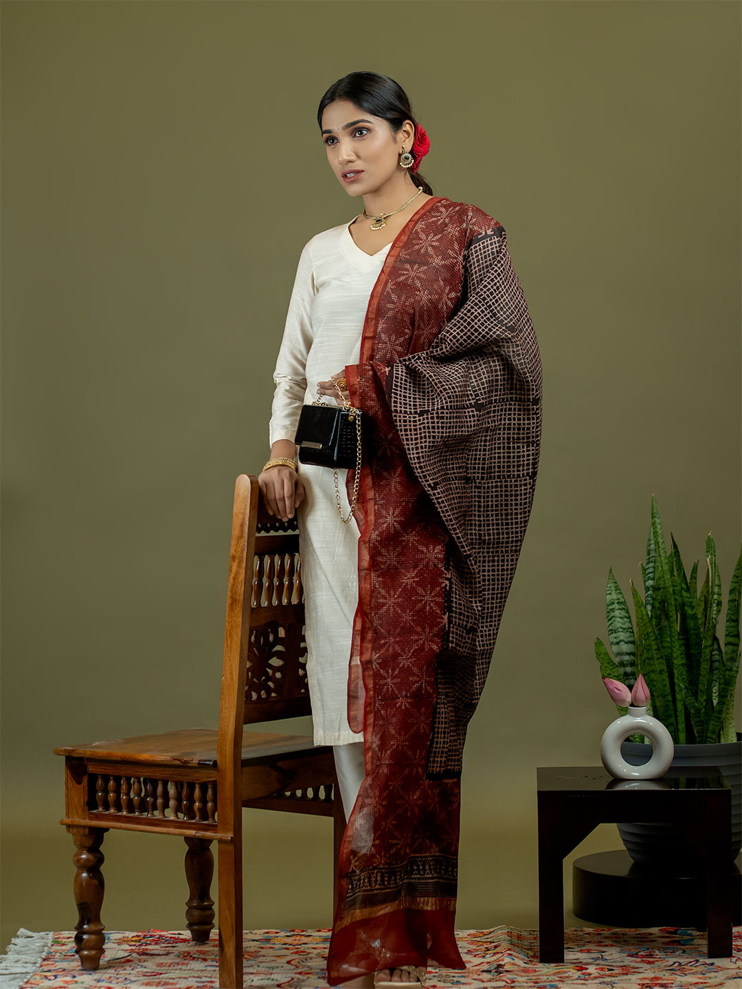 Chhavi Black Ajrakh Dupatta