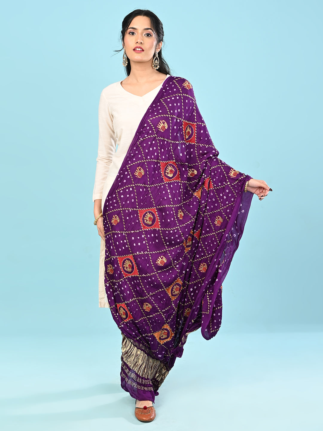 Gajgamini Purple Bandhini Dupatta