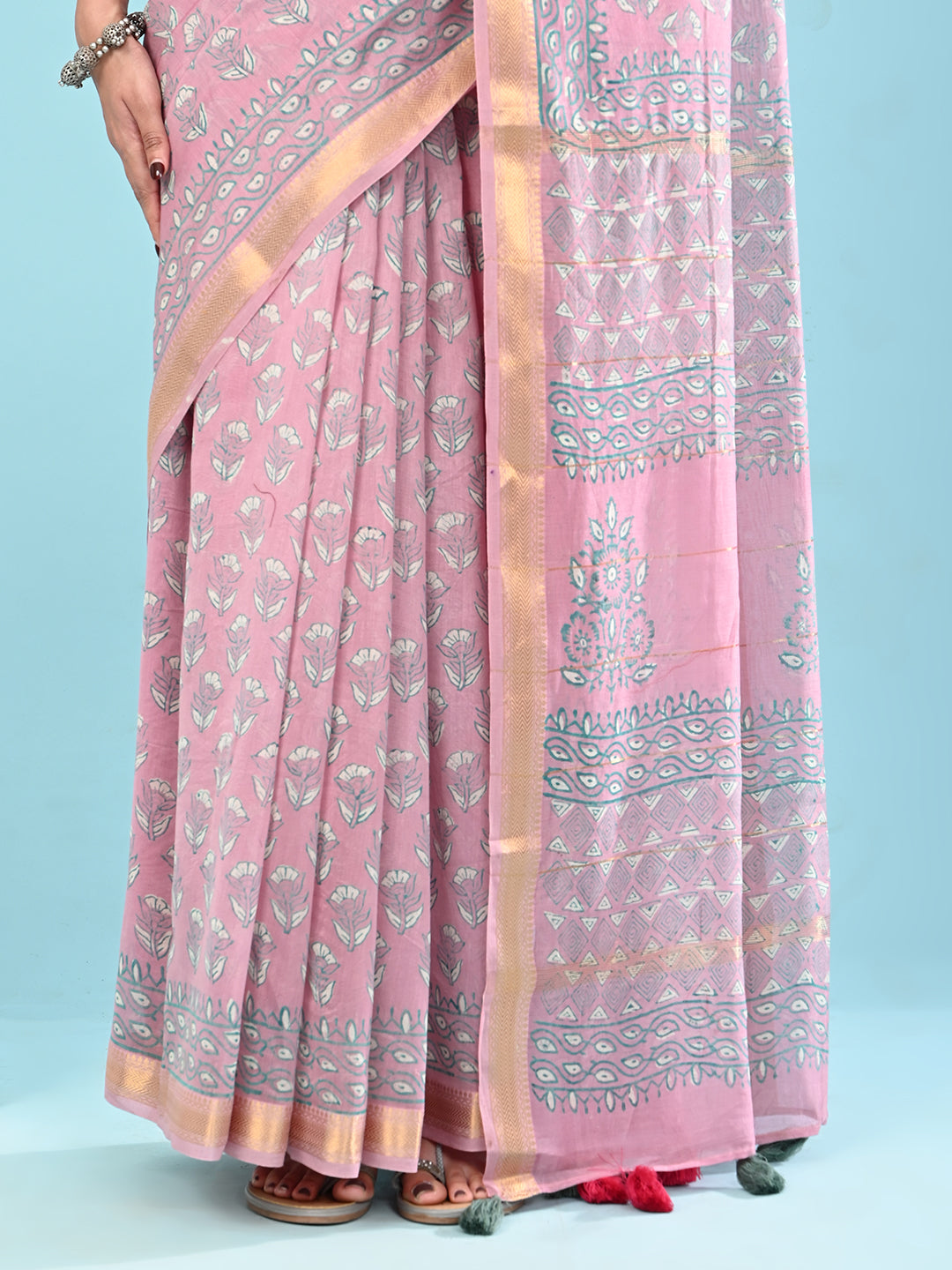 Marupushpa Pink Block Print Saree