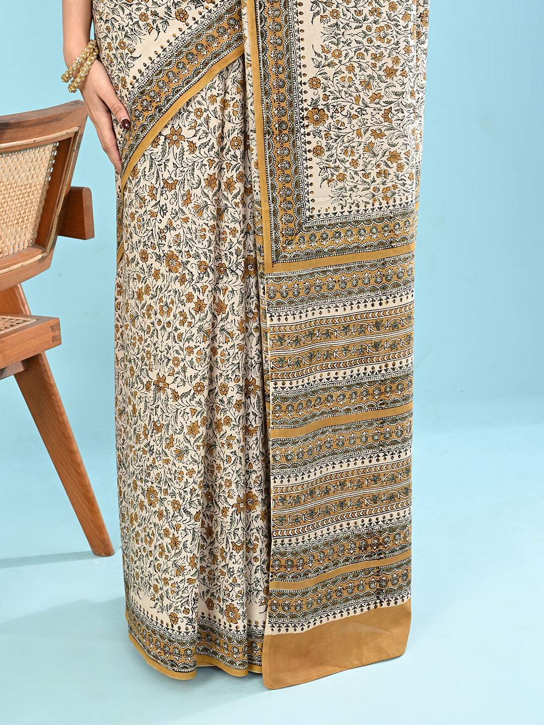 Chaap Khaki Bagru Saree