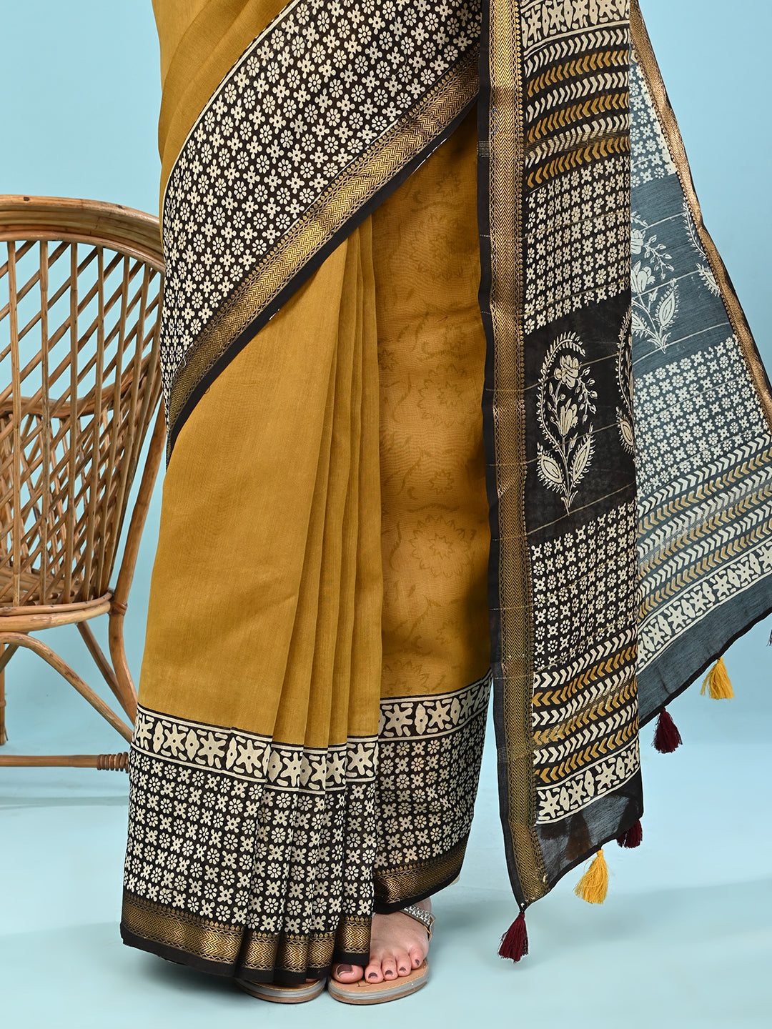 Pushpavali Yellow Block Print Saree