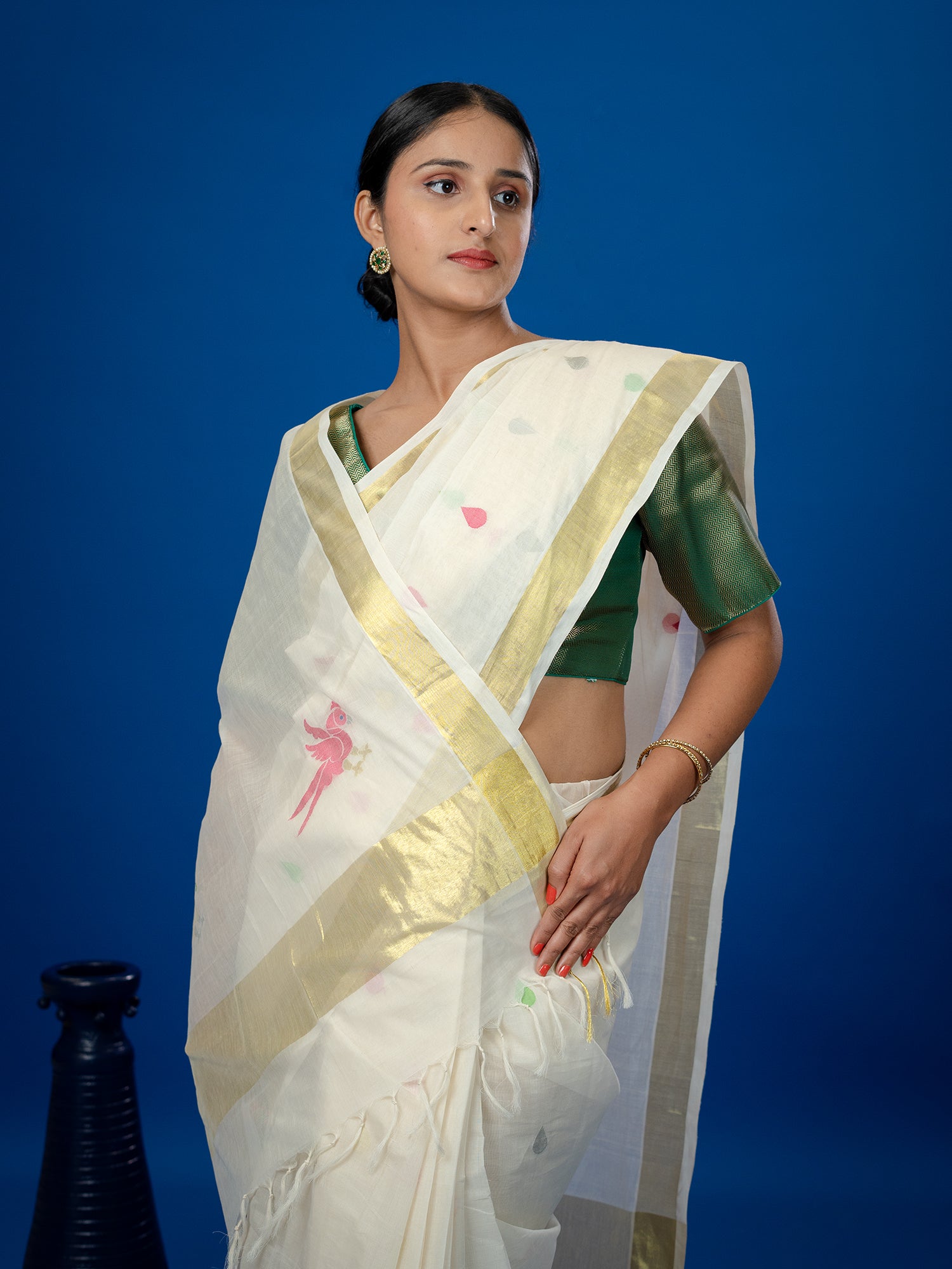 Popat Off White Venkatagiri Saree