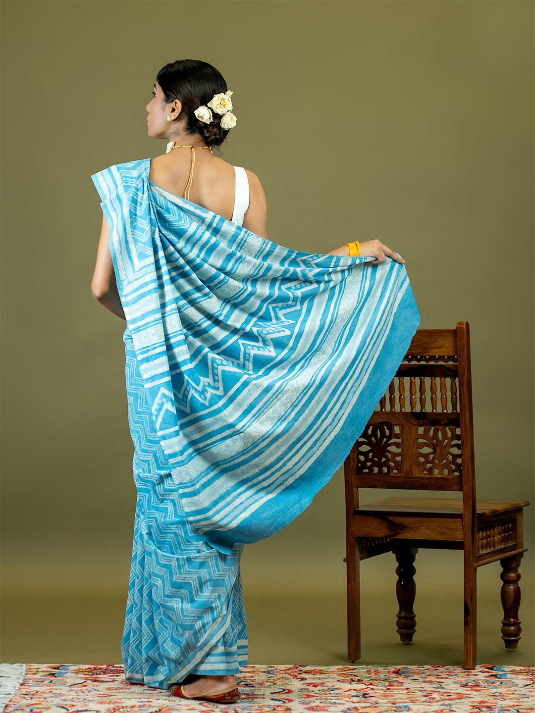 Saanjh Sky Blue Dabu Saree