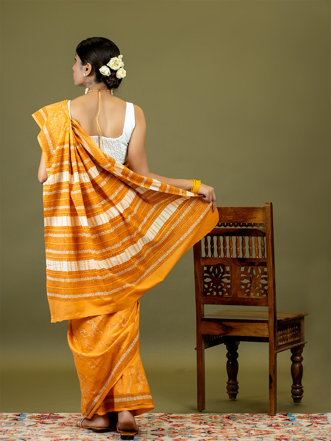 Gulkar Orange Dabu Saree