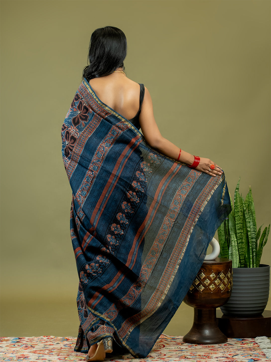 Raktika Indigo Ajrakh Saree