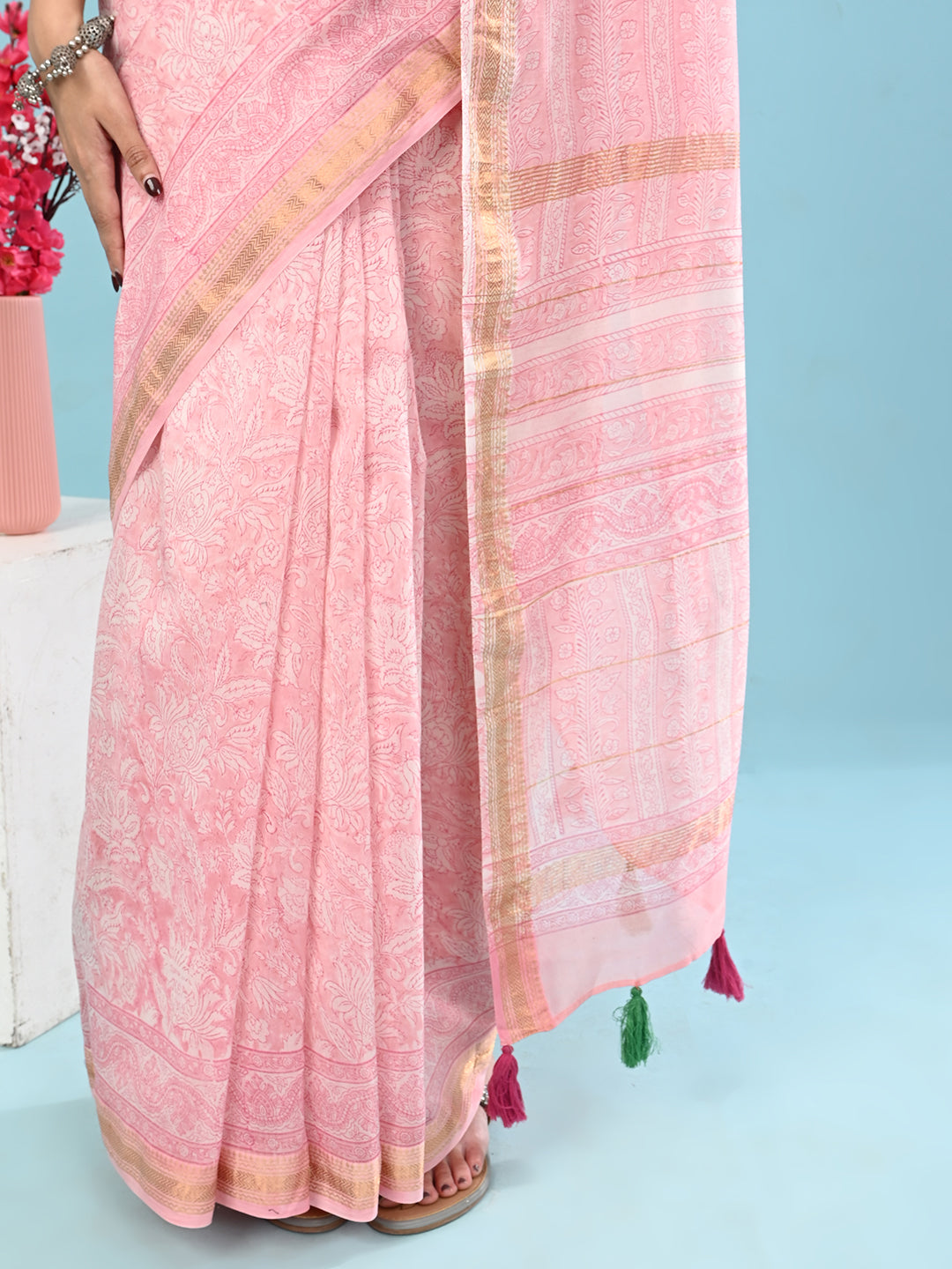 Marupushpa Pink Block Print Saree