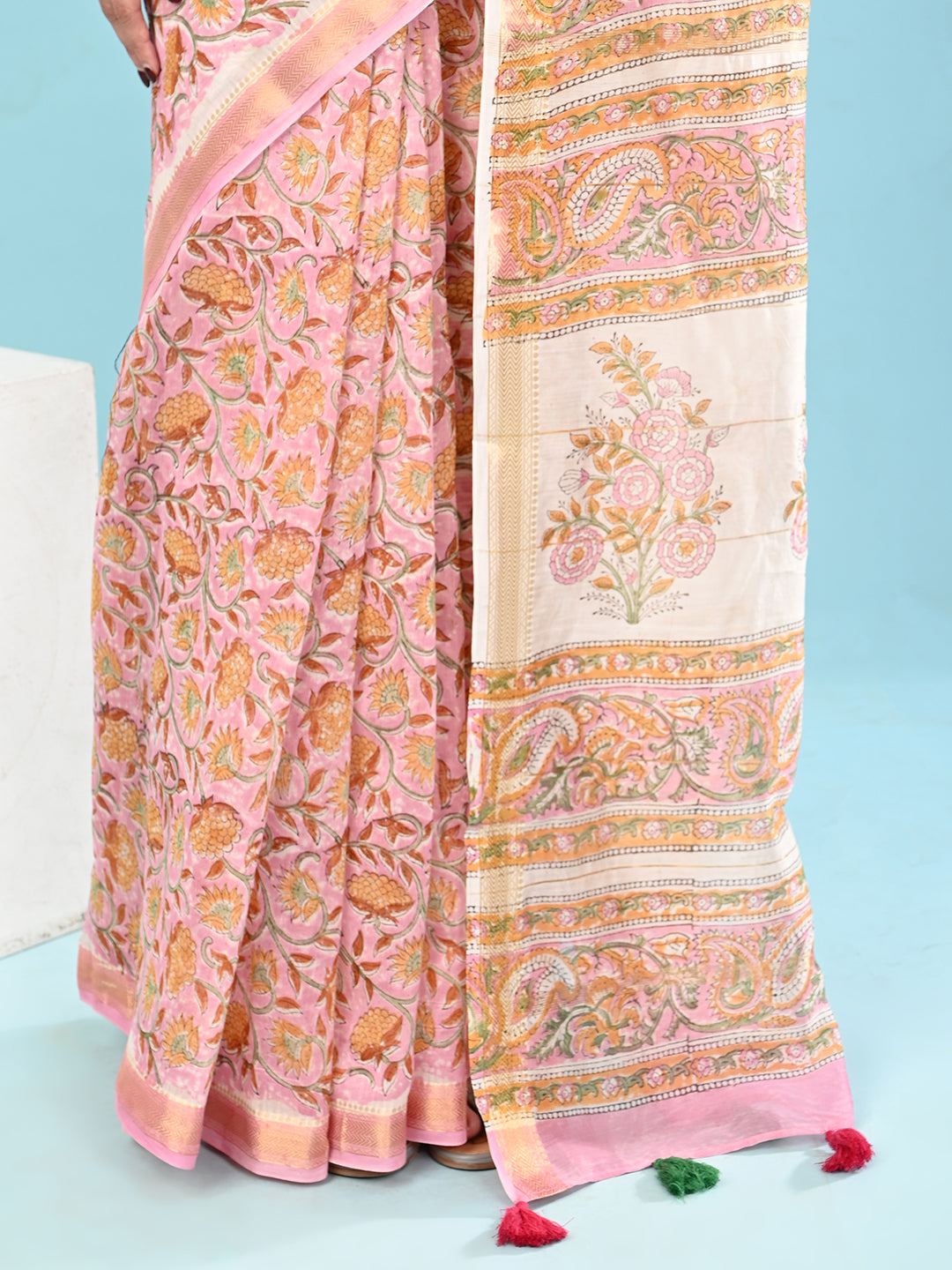 Marupushpa Lavender Block Print Saree