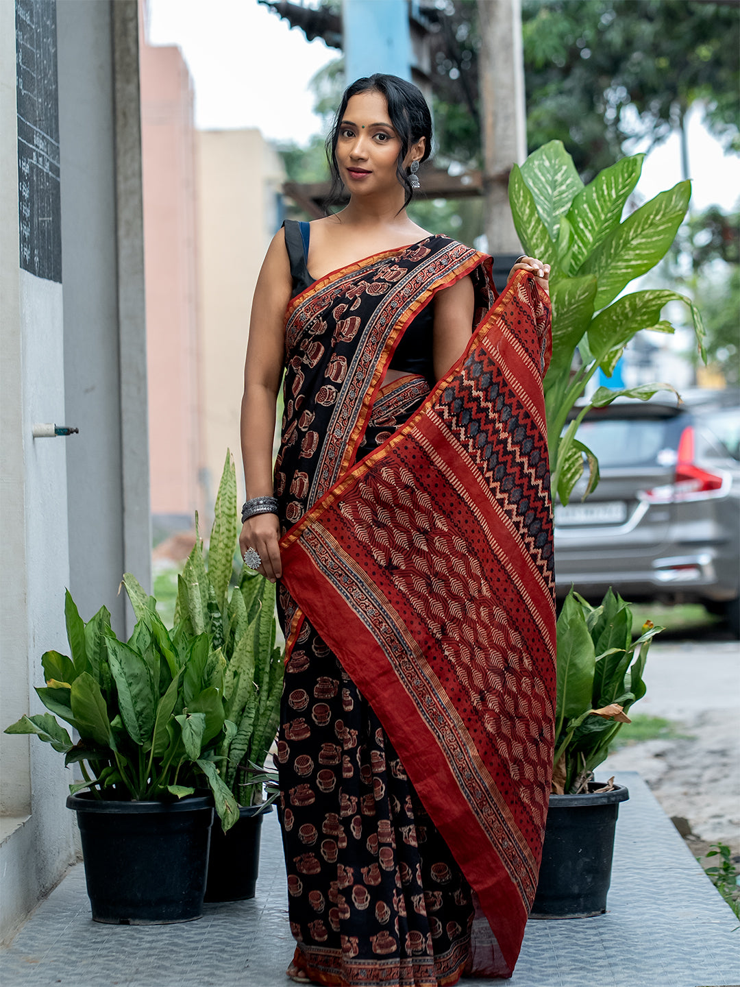 Avani Black Ajrakh Saree