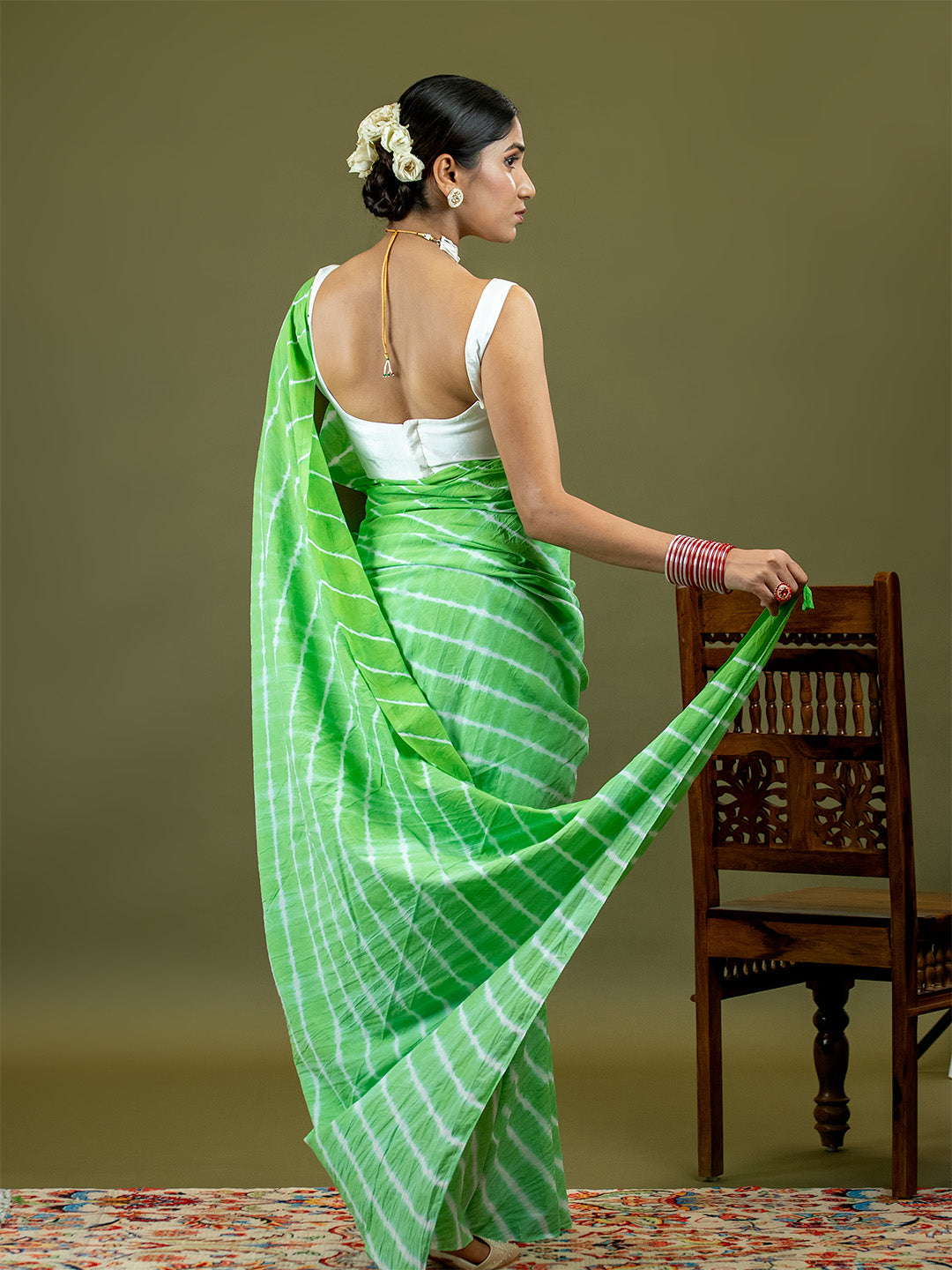 Leher Limegreen Shibori Saree