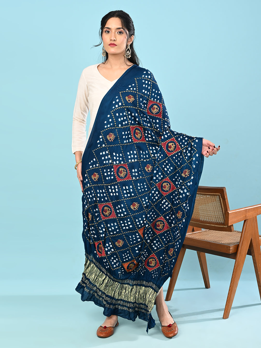 Gajgamini Teal Bandhini Dupatta