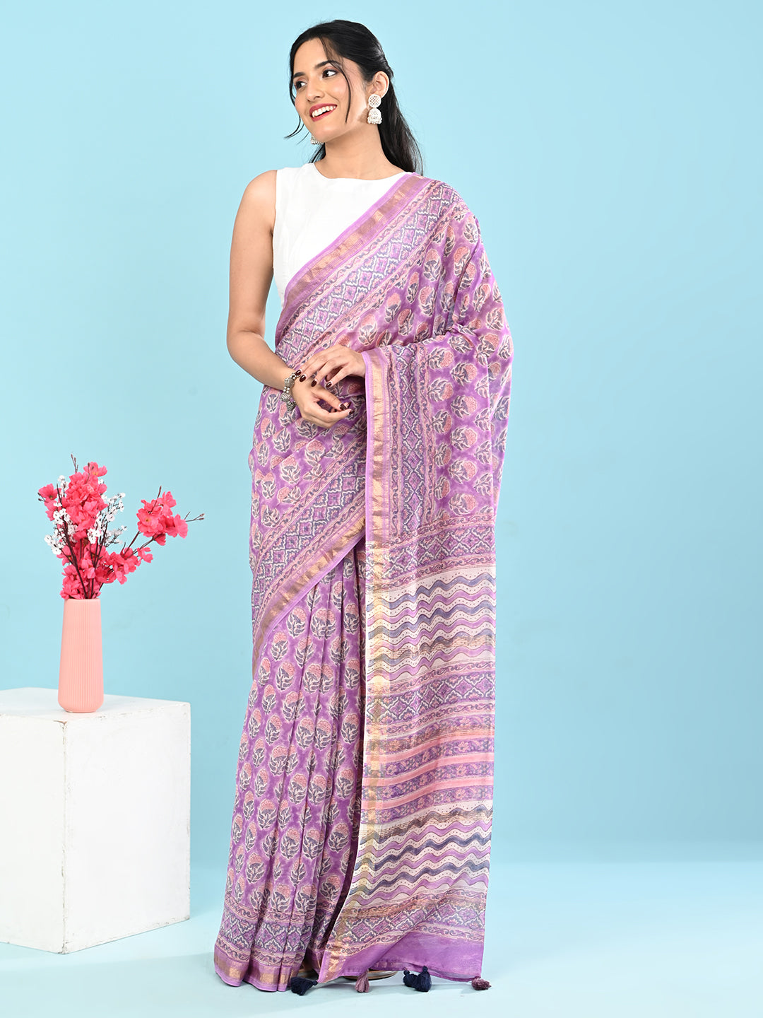 Marupushpa Purple Block Print Saree