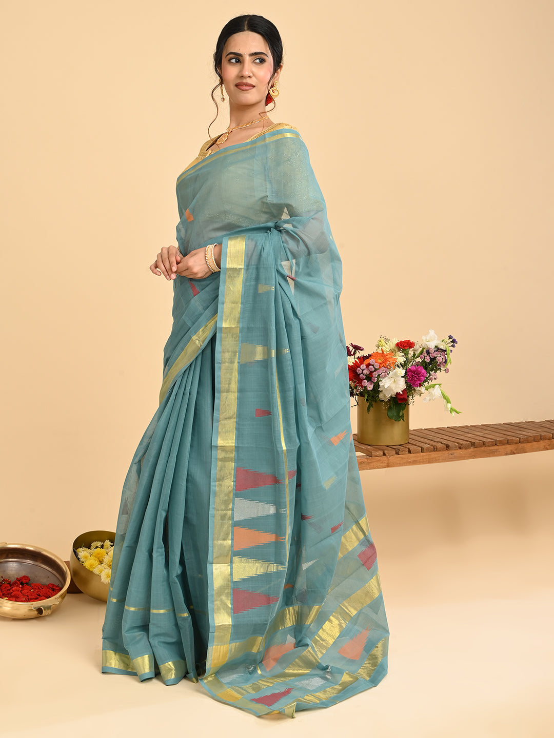 Mandir Skyblue Venkatagiri Saree