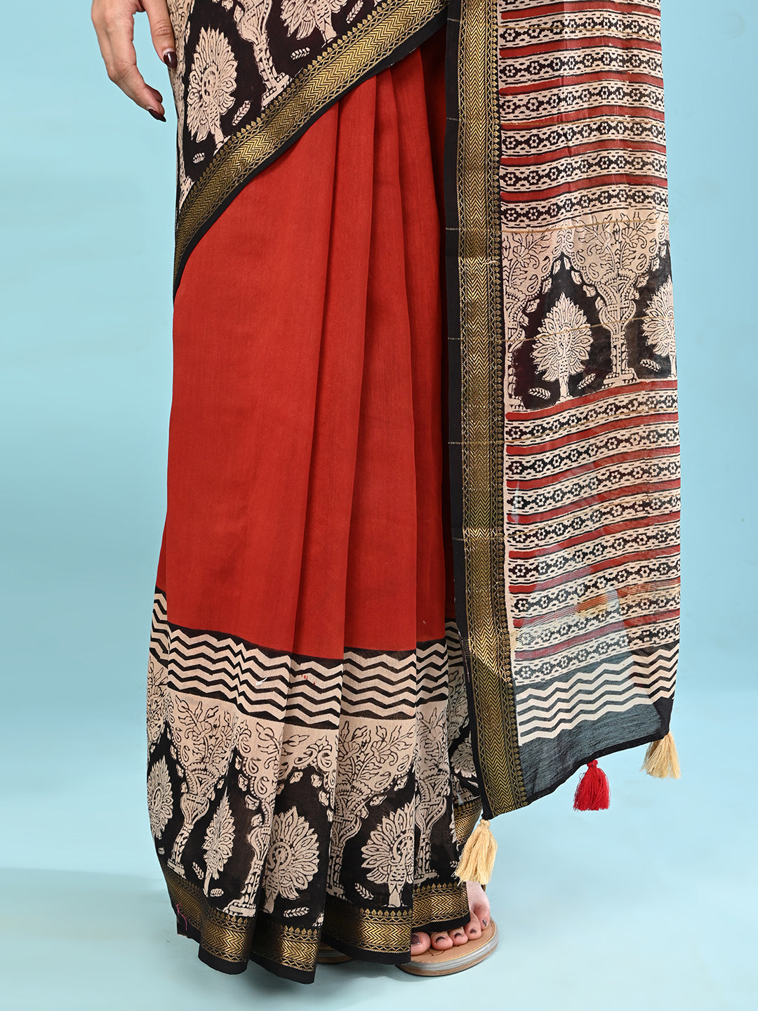 Pushpavali Red Block Print Saree