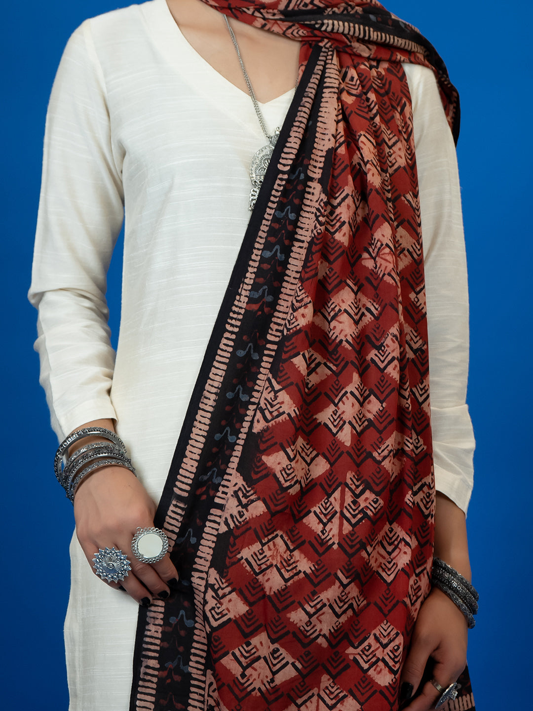 Kapas Red Ajrakh Dupatta