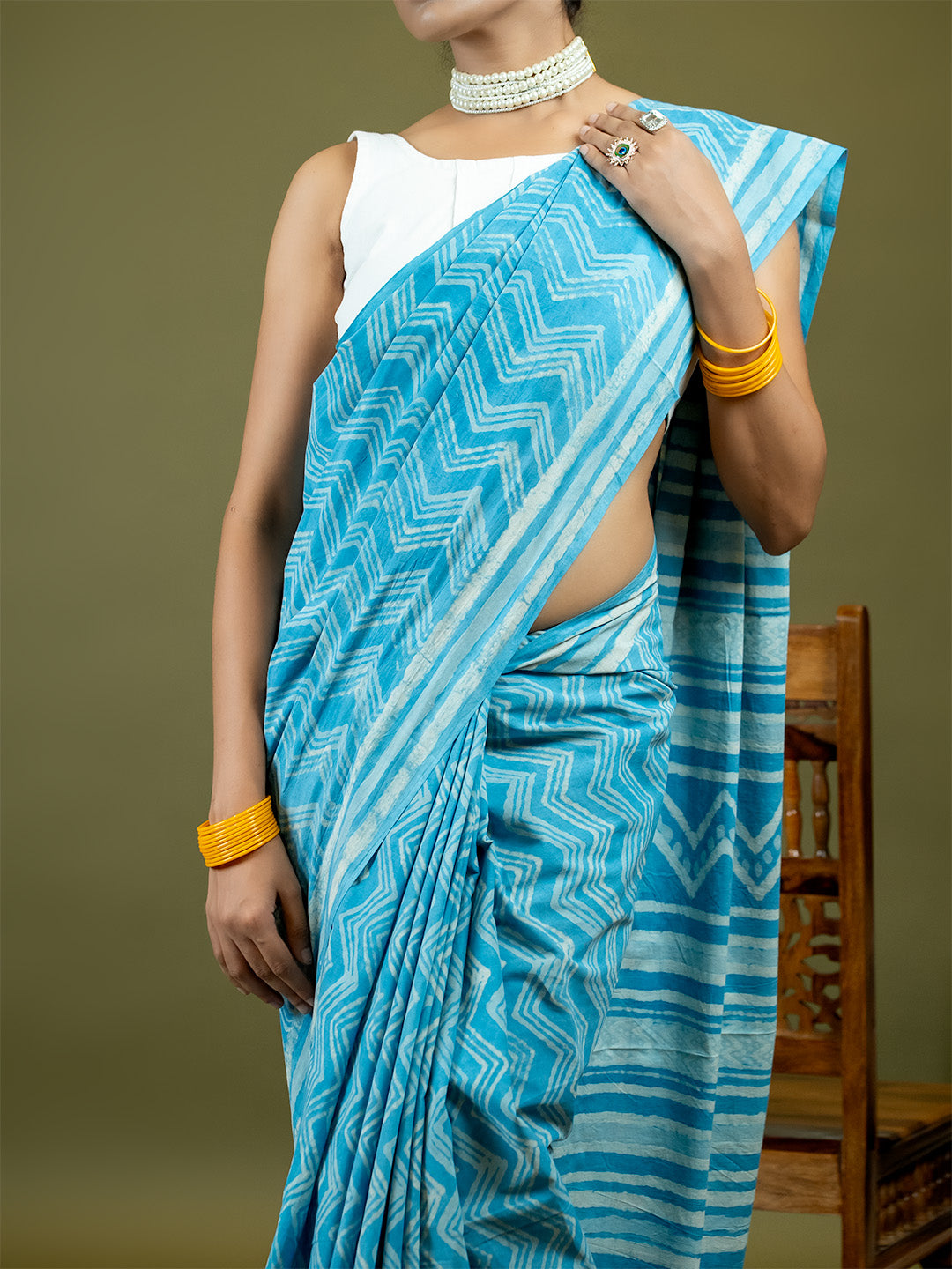 Saanjh Sky Blue Dabu Saree