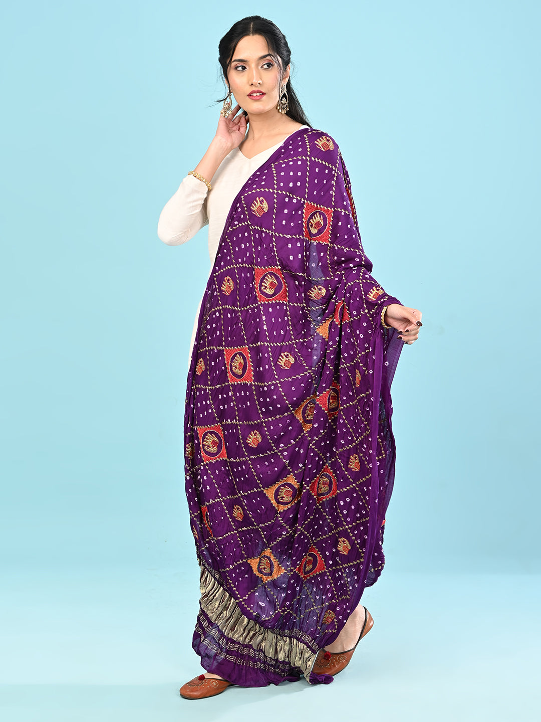 Gajgamini Purple Bandhini Dupatta