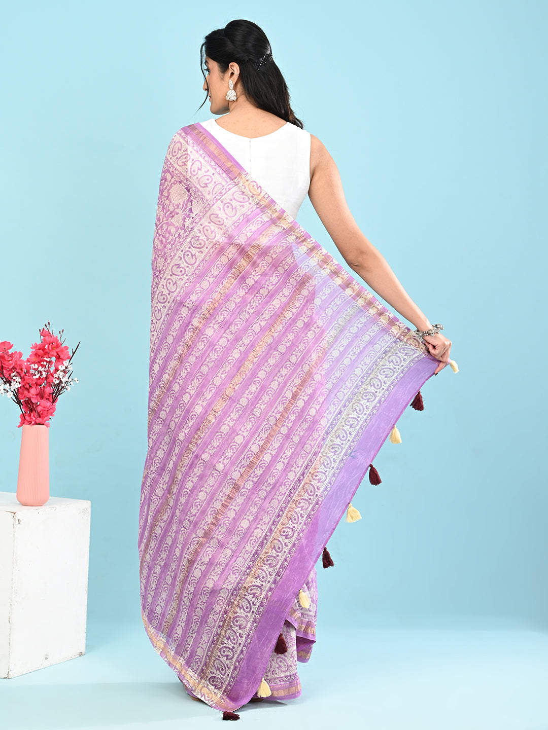 Marupushpa Purple Block Print Saree