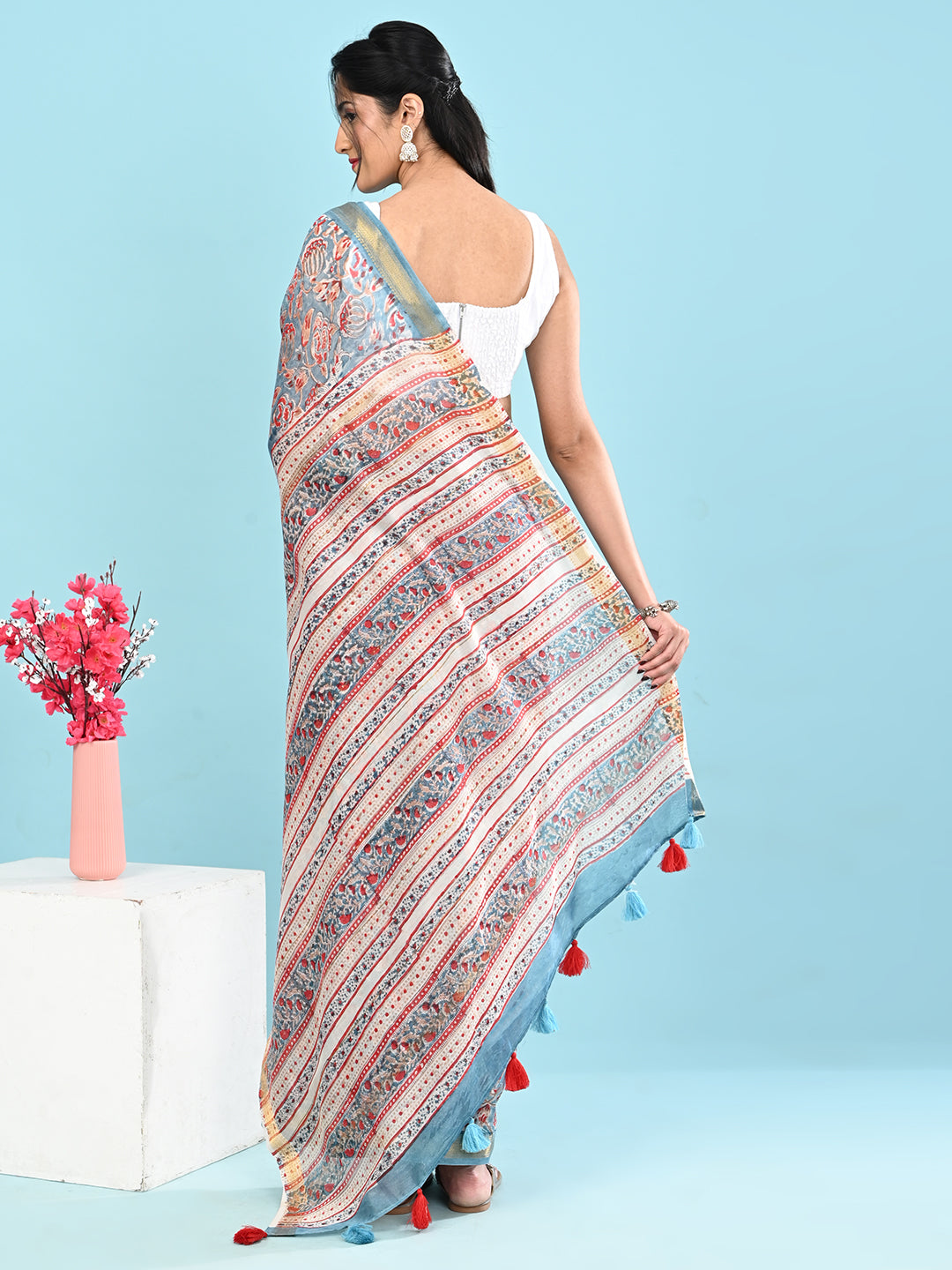 Marupushpa Blue Block Print Saree