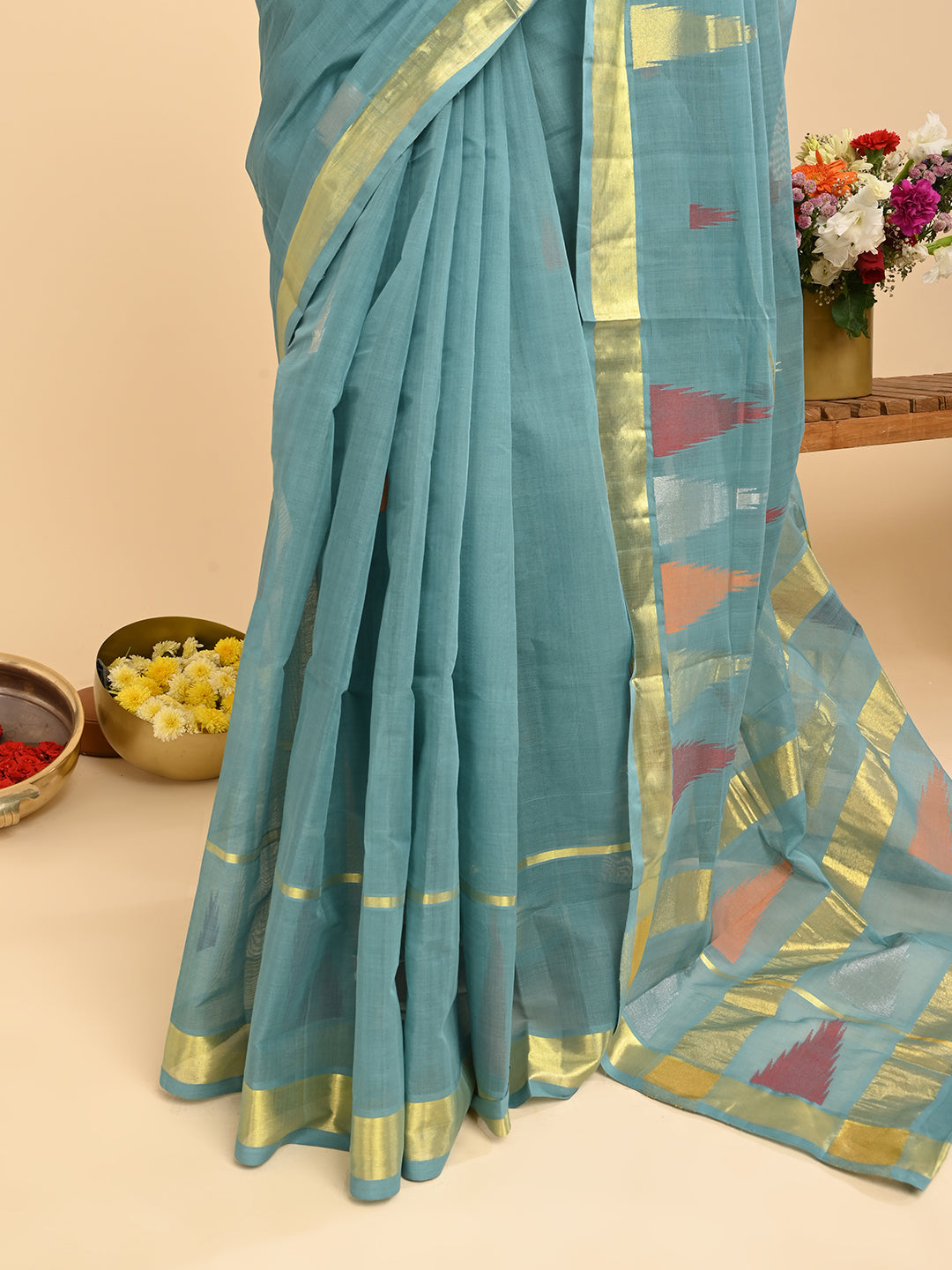 Mandir Skyblue Venkatagiri Saree