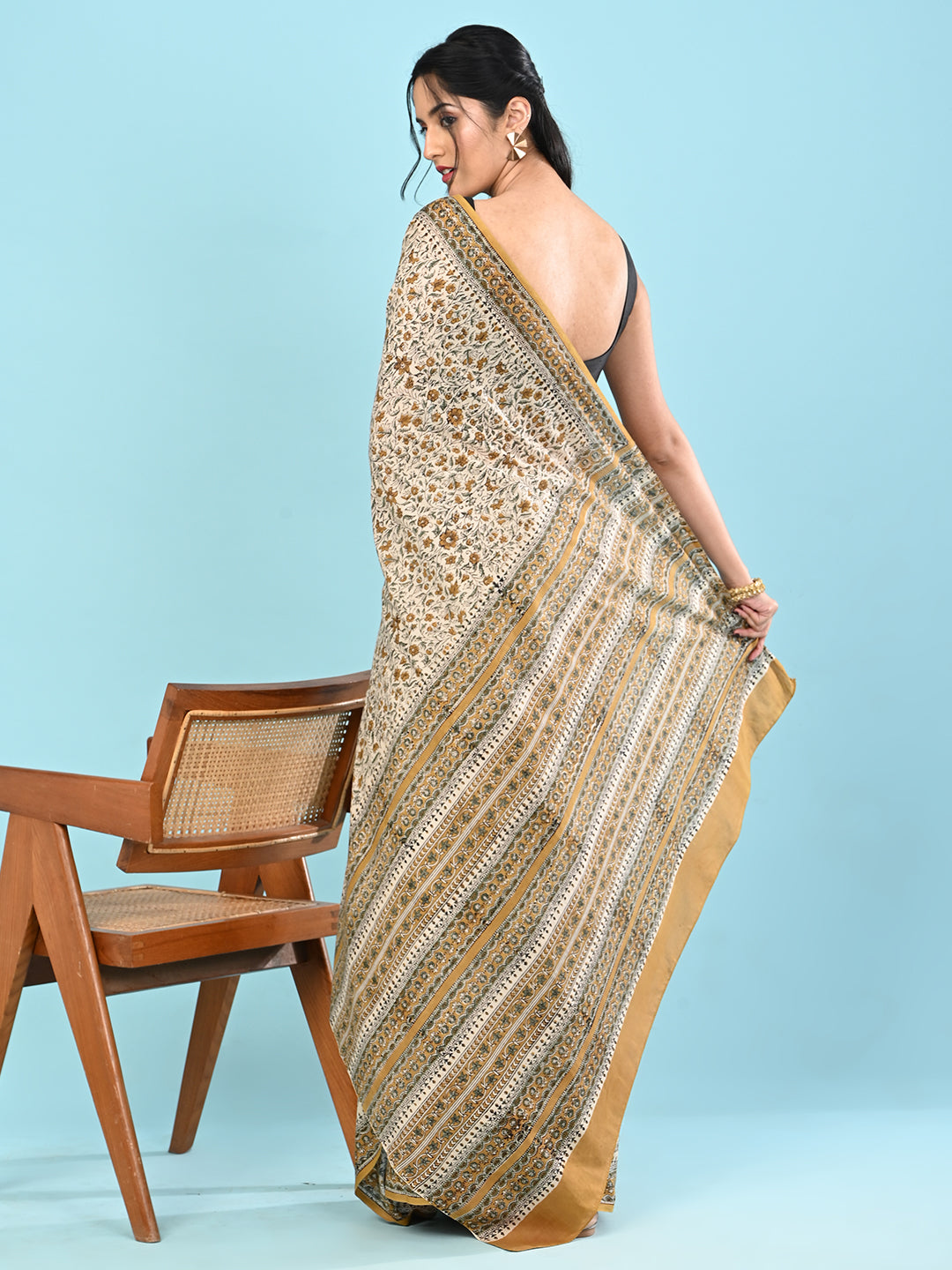 Chaap Khaki Bagru Saree