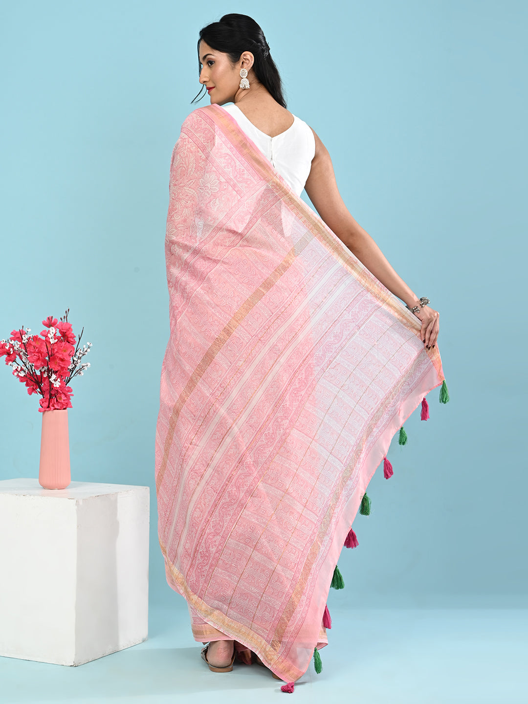 Marupushpa Pink Block Print Saree