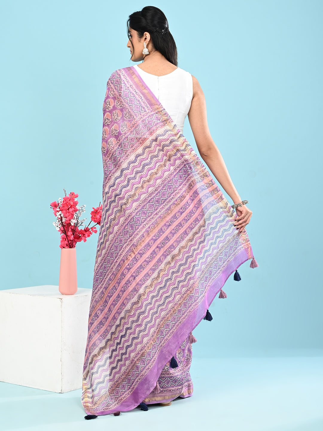 Marupushpa Purple Block Print Saree