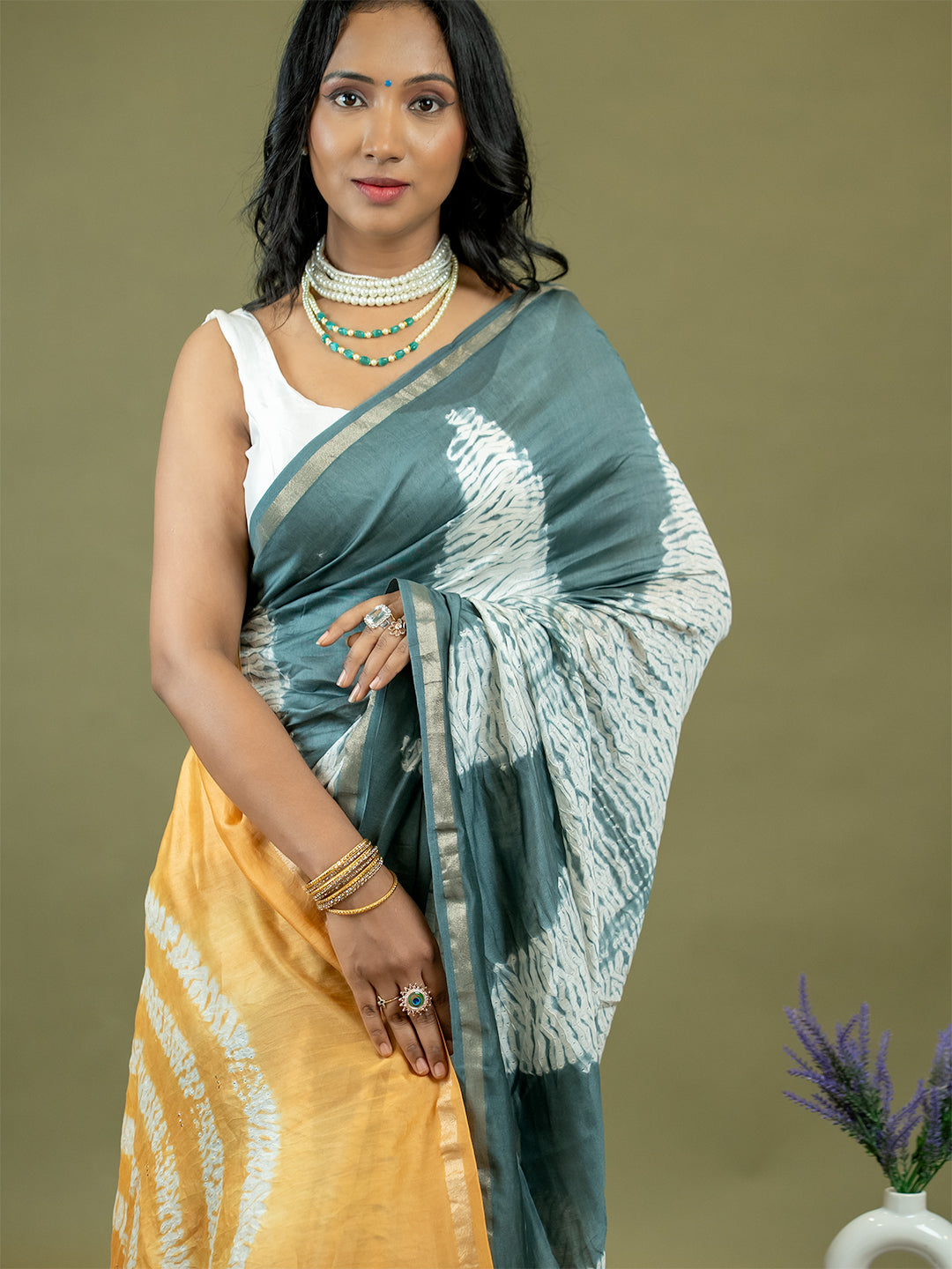 Tarang Grey Shibori Saree